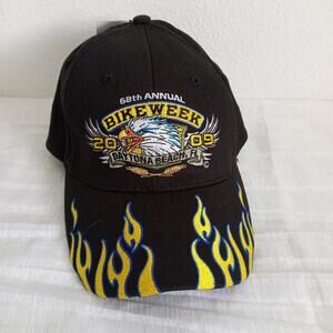 Vintage Daytona Beach Bike Week 2009 Hat Florida 68th Flames NWT Adjust Cap OS